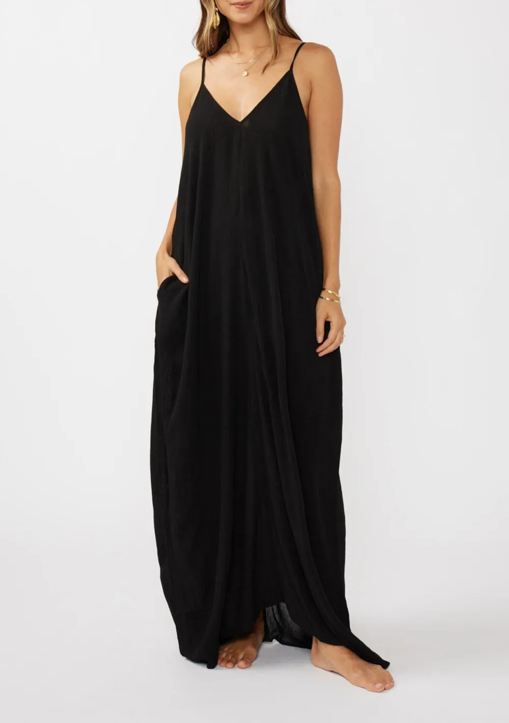 V-Neck Maxi Cami Dress with Pockets