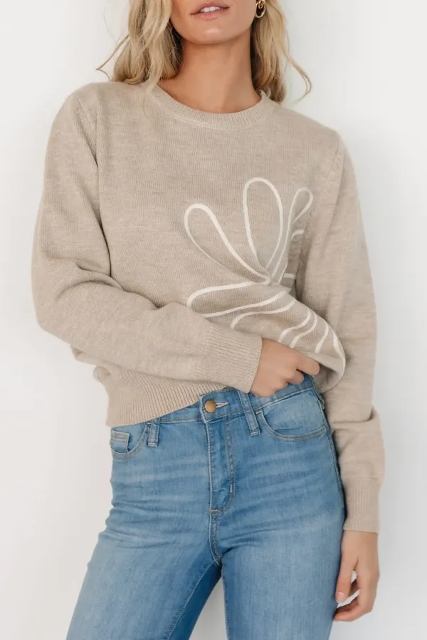 Classic Daily Leisure Embroidery Print Natural Top