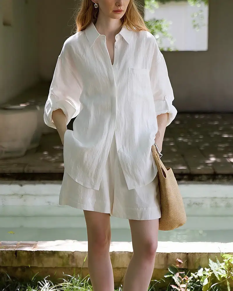 Breezy Linen Oversized Shirt and Shorts Matching Set