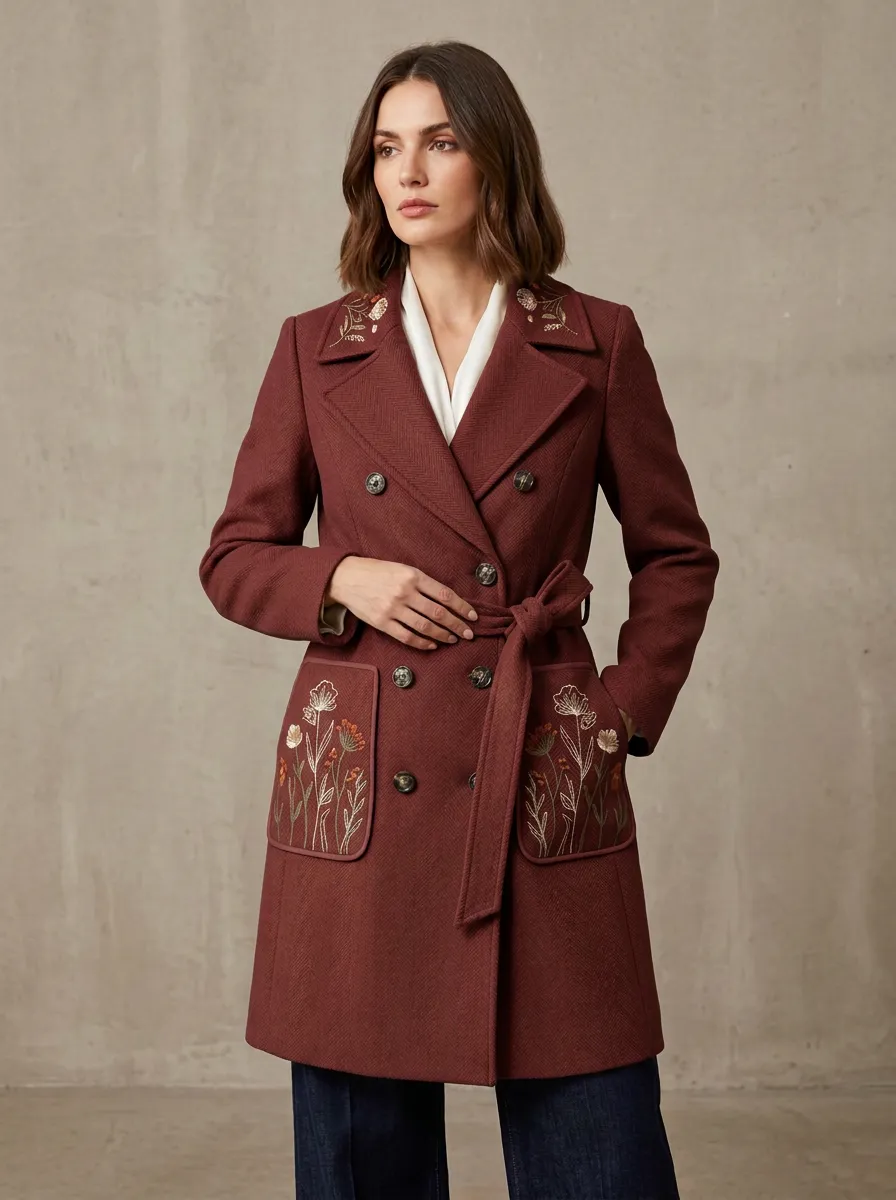 Women's Willow Floral Embroidered Printed Coat