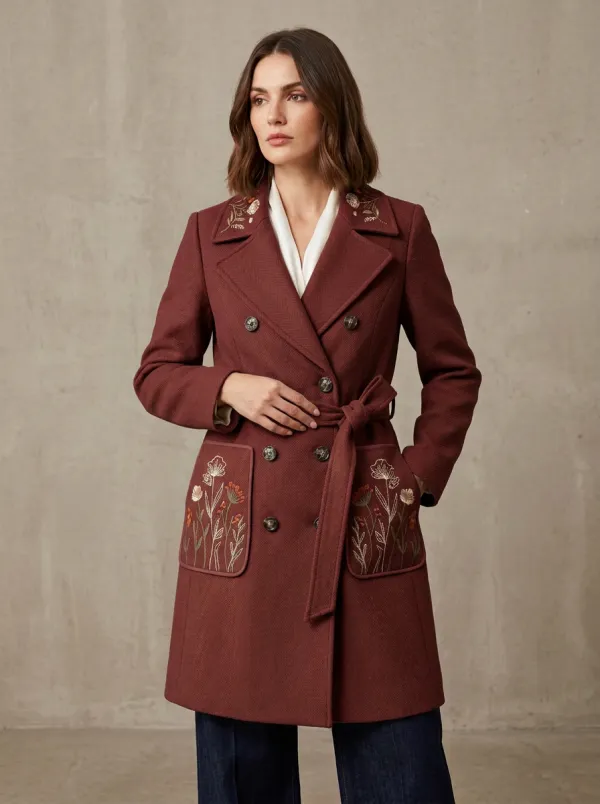 Women's Willow Floral Embroidered Printed Coat