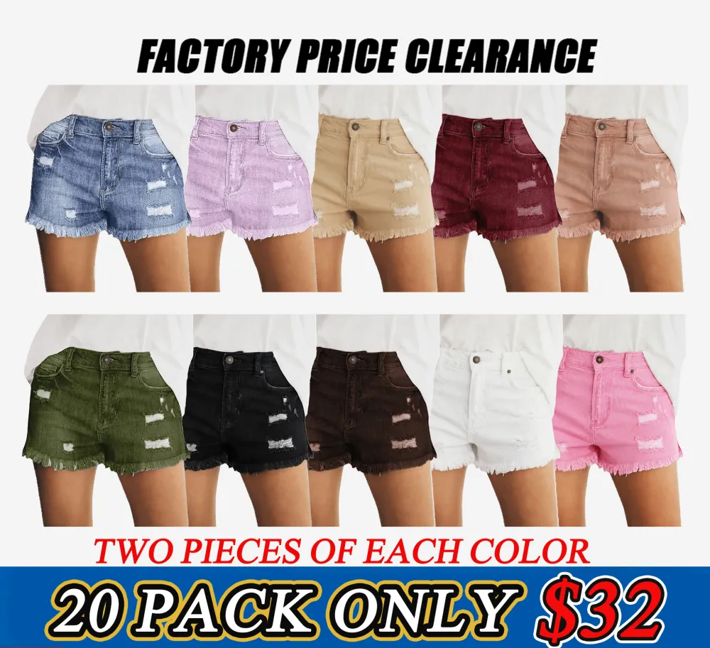 Women's Casual Mid Rise Denim Shorts Stretch Ripped Raw Hem Jean Shorts