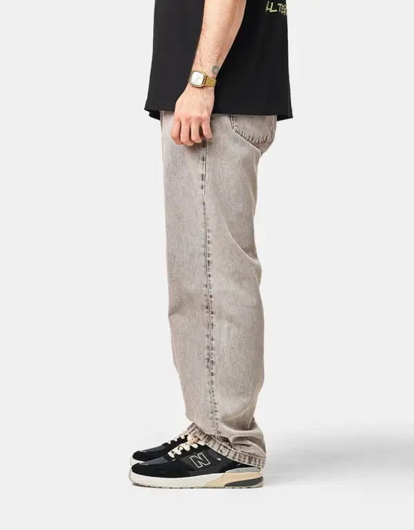 Chalk Washed Loose Tapered Four Pocket Denim Jeans