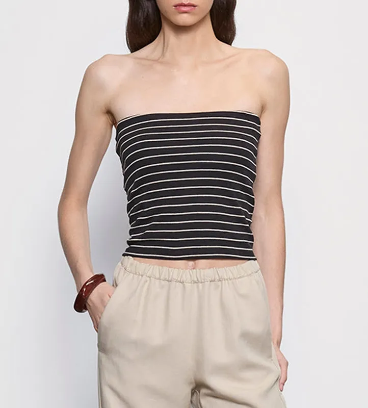 Stripe Classic Bandeau Top Black/ Wheat Stripe