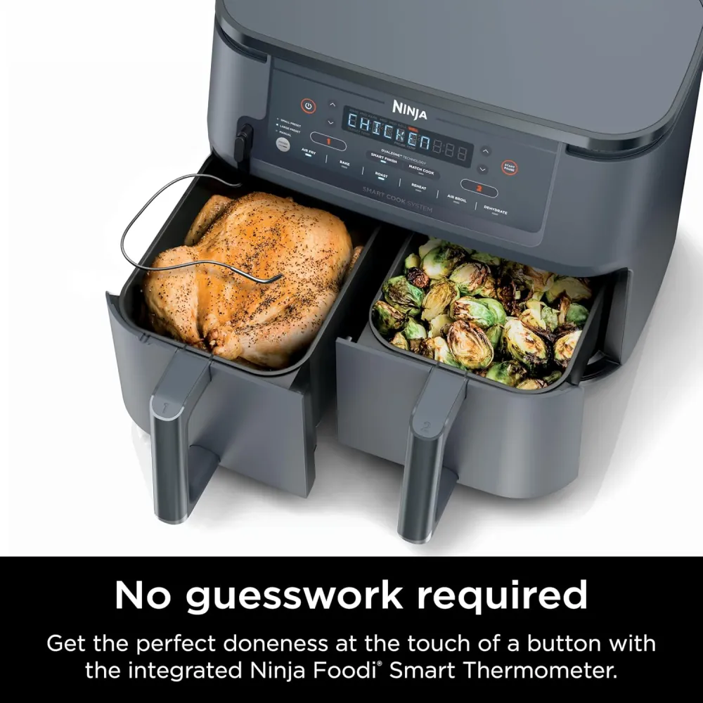 Ninja Air Fryer, Thermometer, Roast, Bake, Air Fry, Crisps, Broil, Reheats, Keep Warm