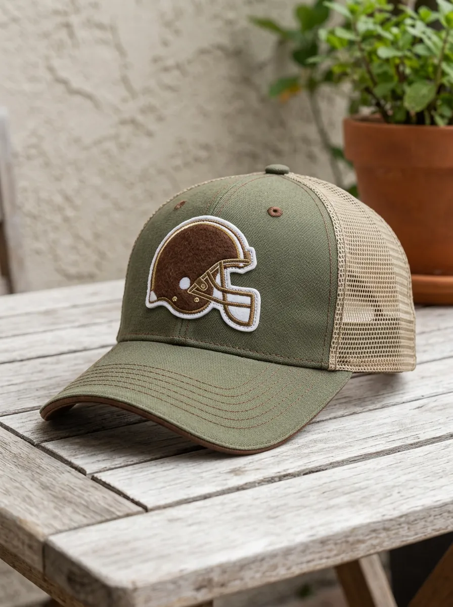 Men's Football Fan Brown Helmet Embroidered Mesh Trucker Cap
