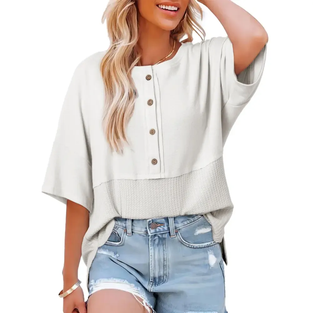 Women's Waffle Knit Button Down Top