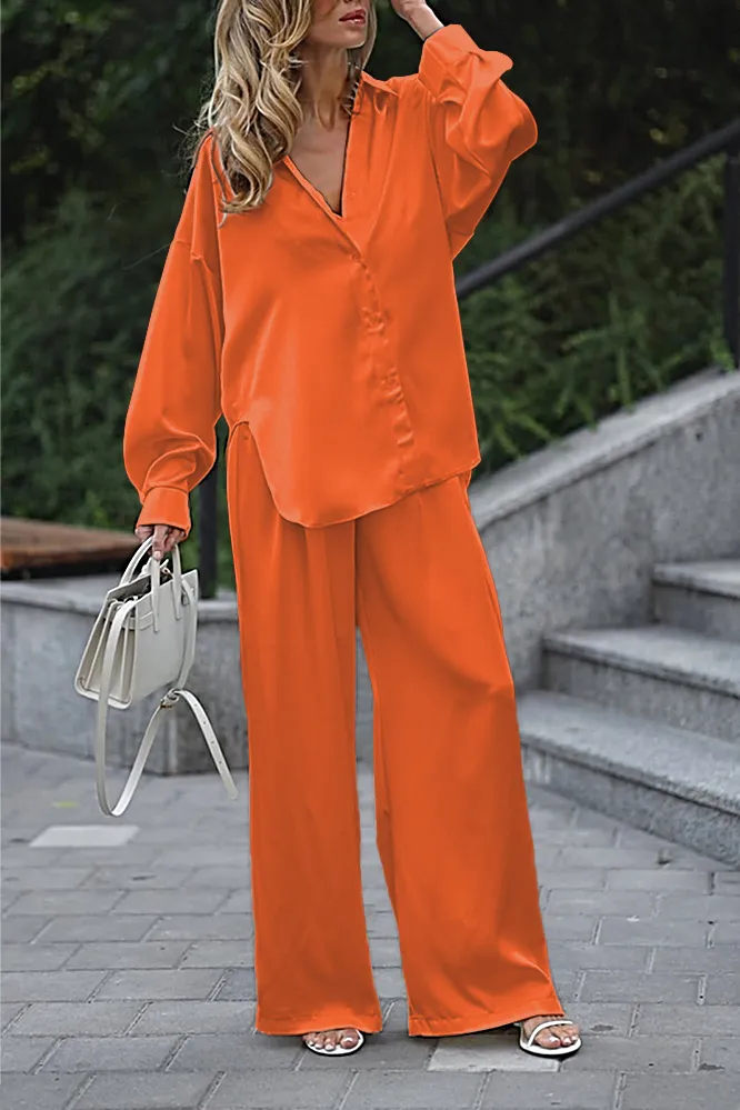 8PACK-Solid Color Silk Fabric Tank Top and Shirt and Pants Three Piece Set