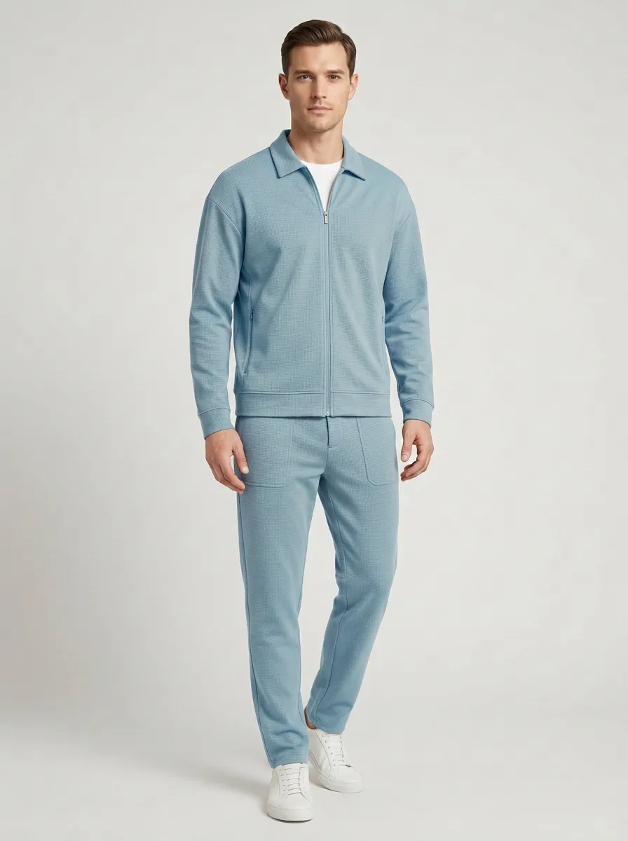Men's Zip-Up Polo Collar Jacket and Jogger Pants Set