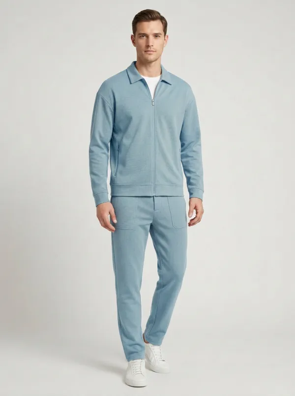 Men's Zip-Up Polo Collar Jacket and Jogger Pants Set