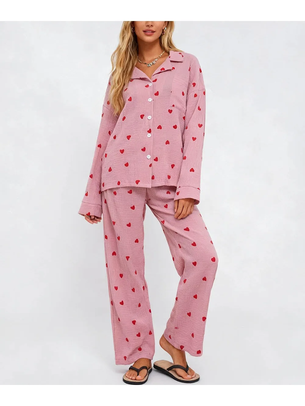 Valentine Heart Long Sleeves Top and Pants Pajama Set