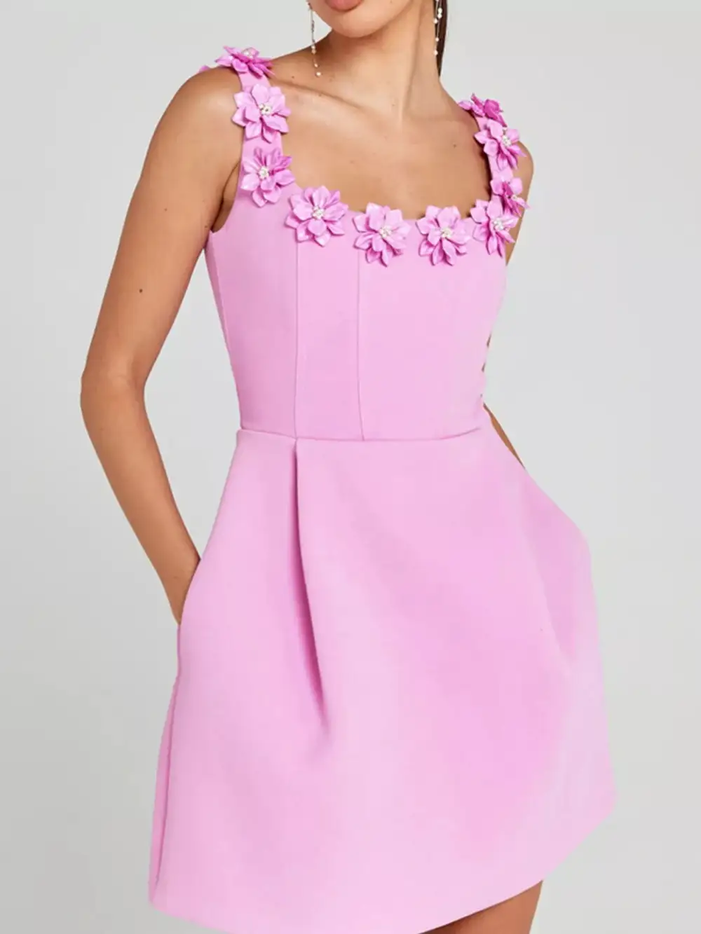 Floral Pocketed Sleeveless Mini Dress
