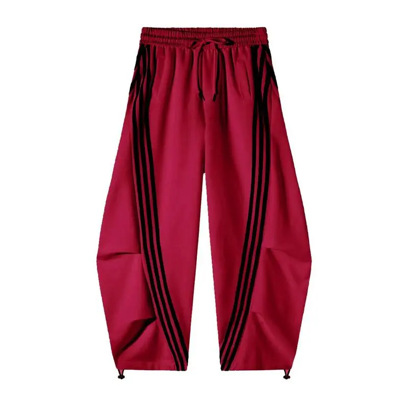 Loose Wide Leg Striped Track Pants Women's Casual Streetwear Joggers with Elastic Waistband