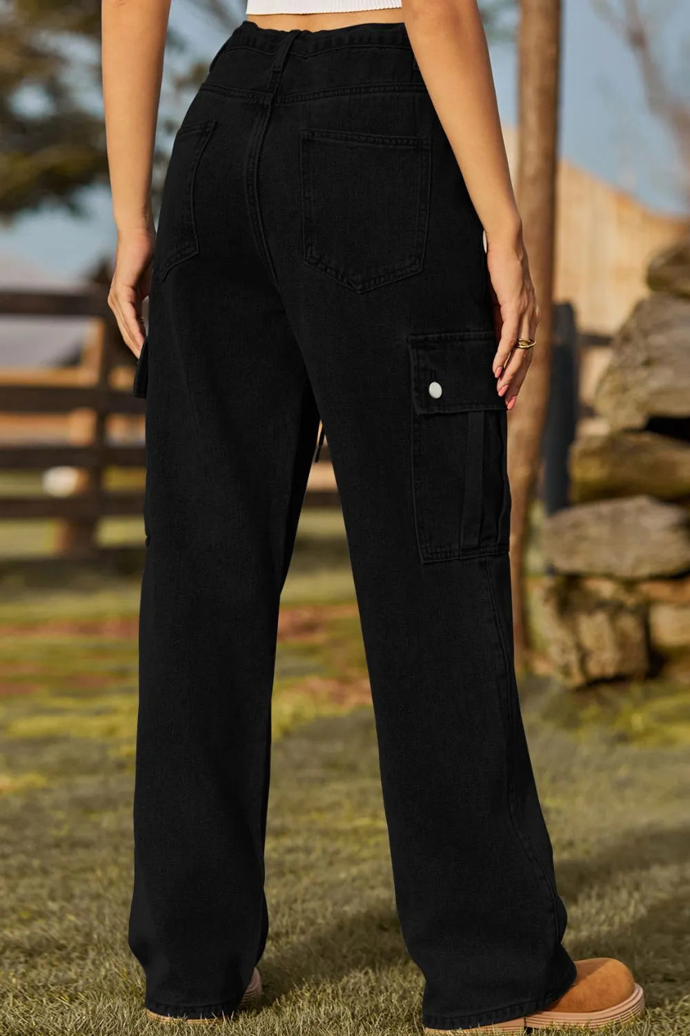 Loose Fit Pocketed Drawstring Denim Jeans