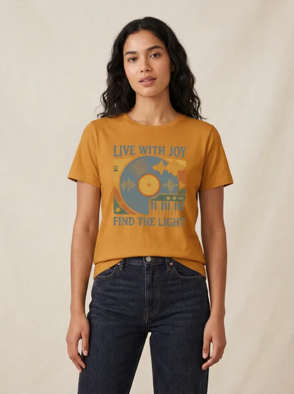Women's Music Retro Vinyl Record Keyboard Print T-Shirt