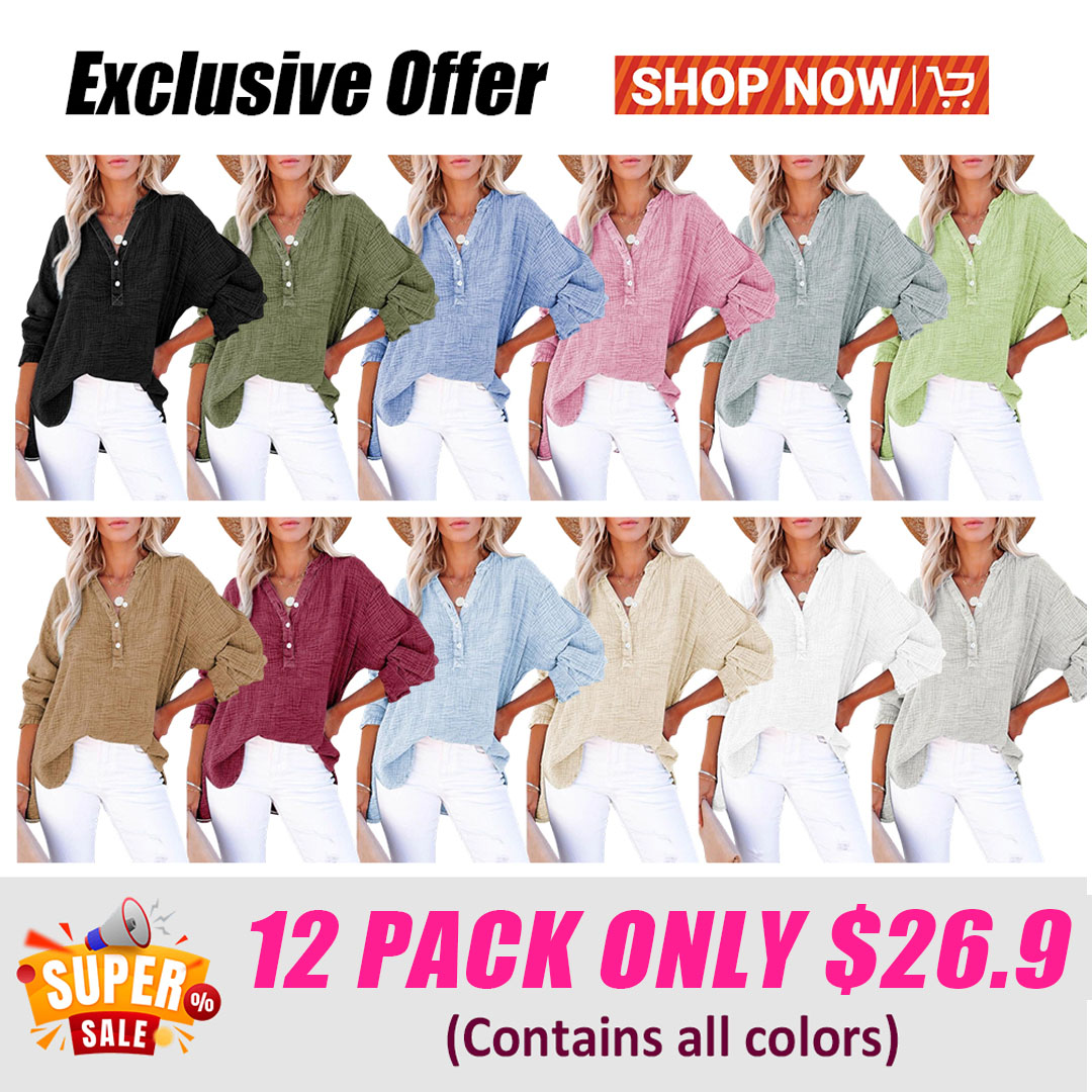 🔥 Women's Casual Button-Up V-Neck Long-Sleeve Shirt | Versatile Everyday Top