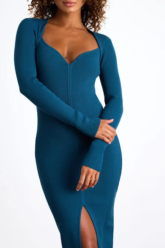 Adoring Me Red Ribbed Long Sleeve Midi Sweater Dress