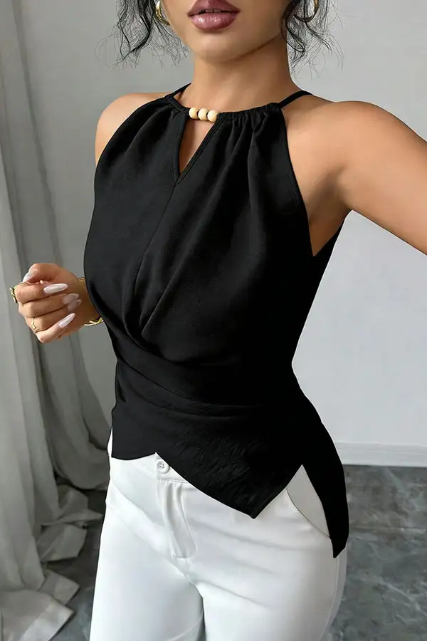 Criss Cross Solid Color Casual Tops