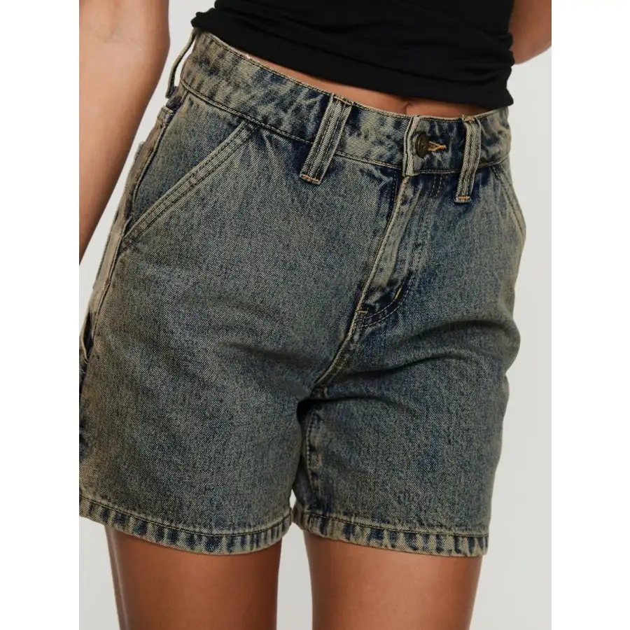 Washed High Rise Denim Shorts