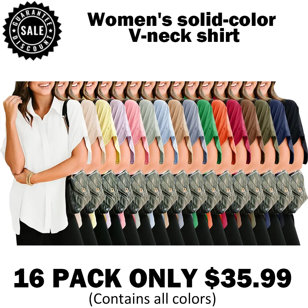 🔥Hot Sale💥Women's solid-color V-neck shirt🔥16 Colors Available