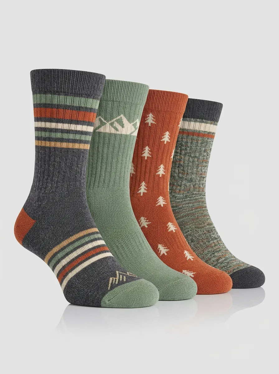 Streamlined Mountain Graphic Tree Graphic Outdoor Daily Wear Men's Four Pair Socks