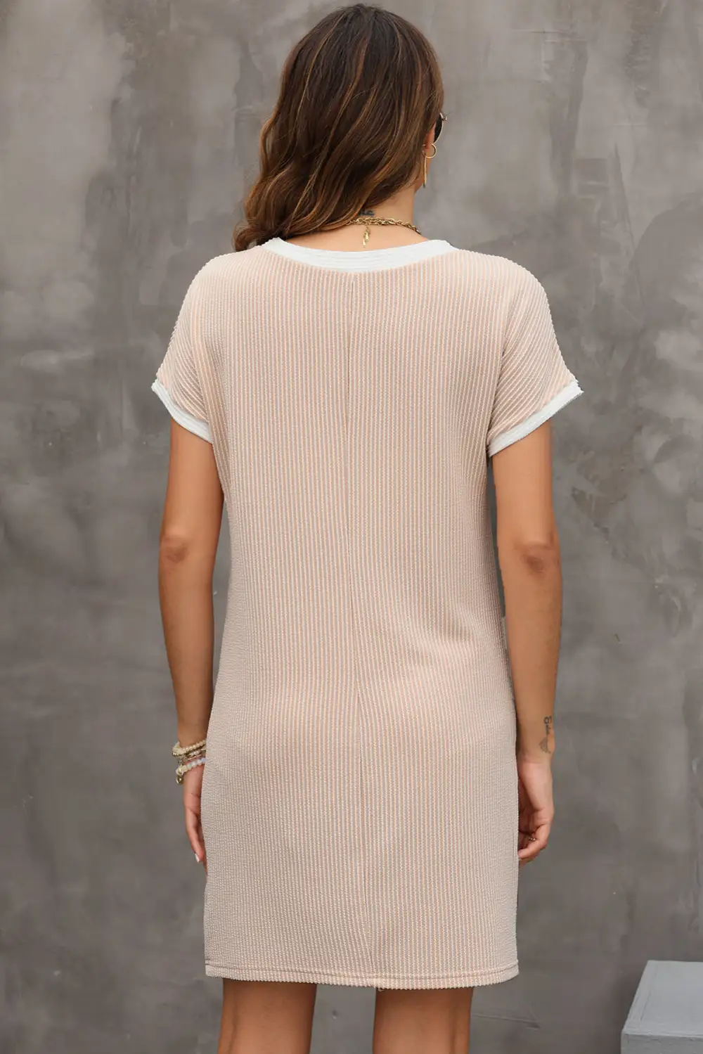 Polished Detail Patchwork Ribbed Dress