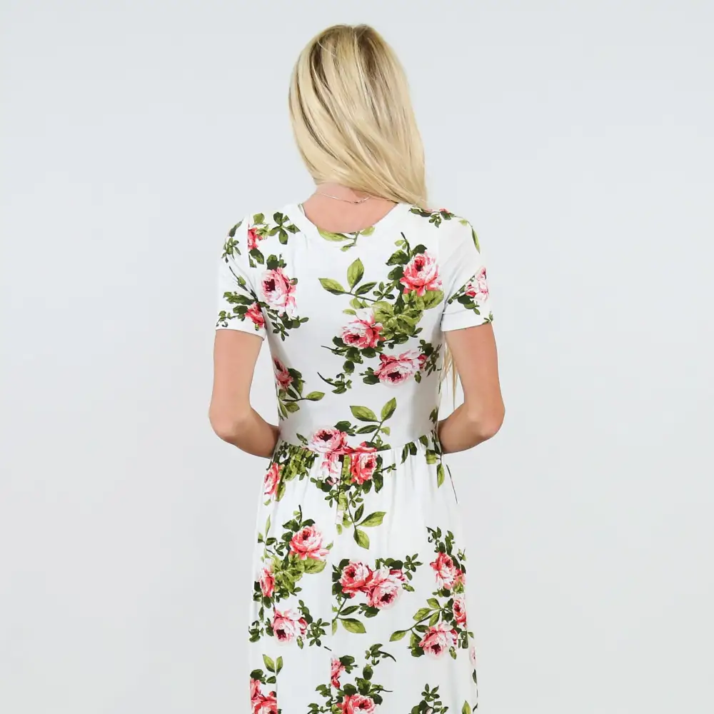 Plus Size Ivory Crew Neck Floral Dress