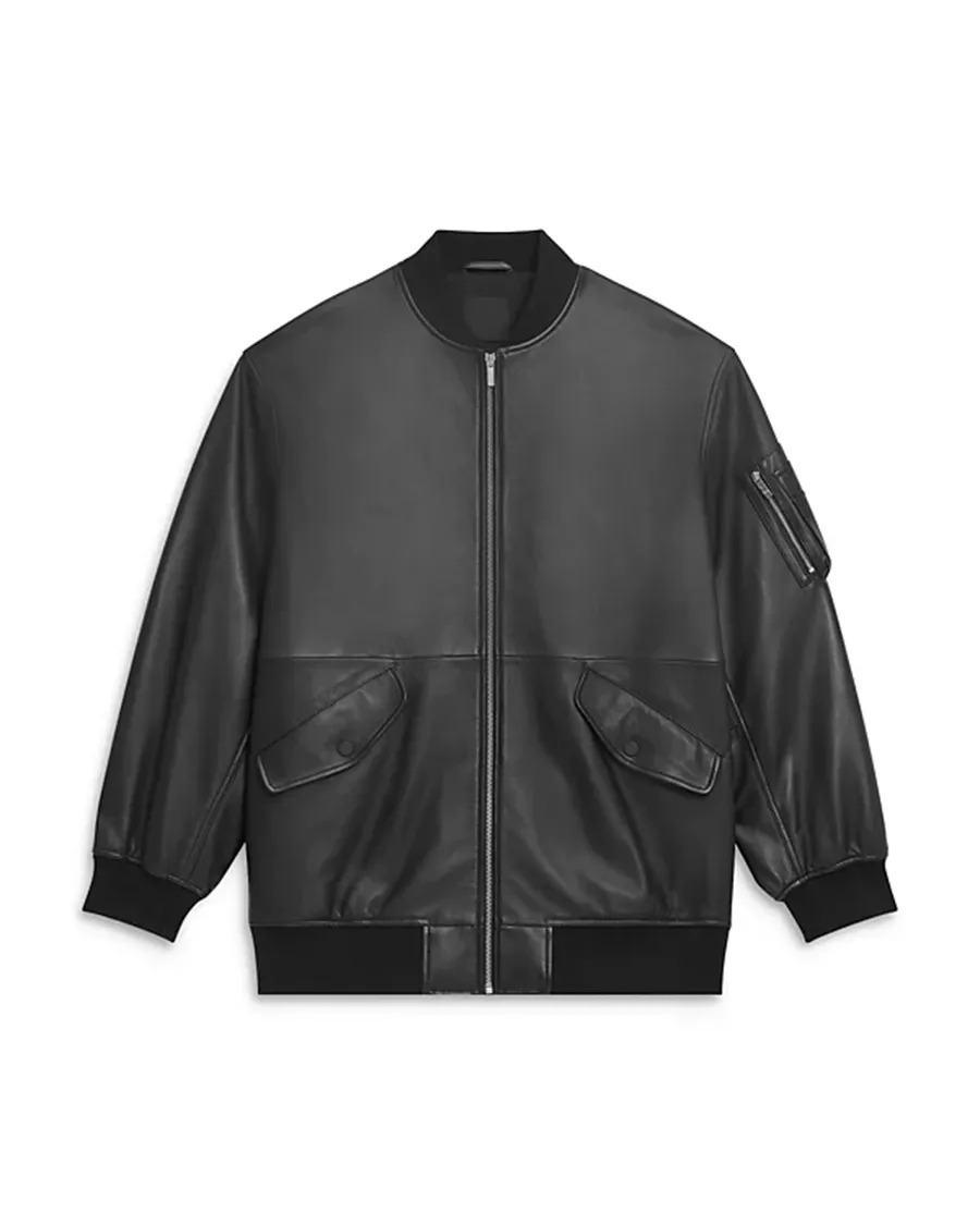 Oversized Leather Flight Jacket