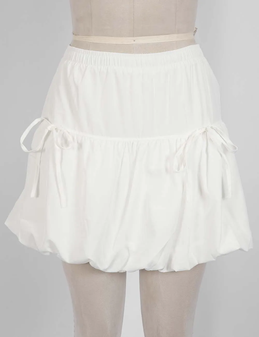Solid Color Bubble Hem Bow Elastic Waist Mini Skirt