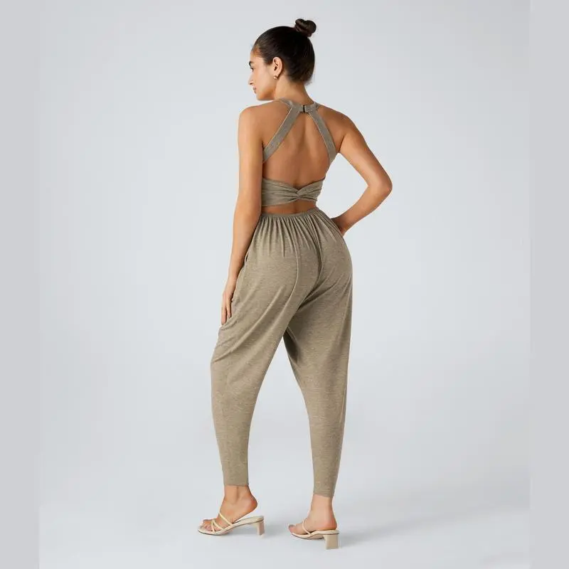 Backless Twisted U Neck Side Pocket Harem Casual Jumpsuit – Easy Peezy Edition 🔥 Limited-Time Offer — 50% OFF Today Only!