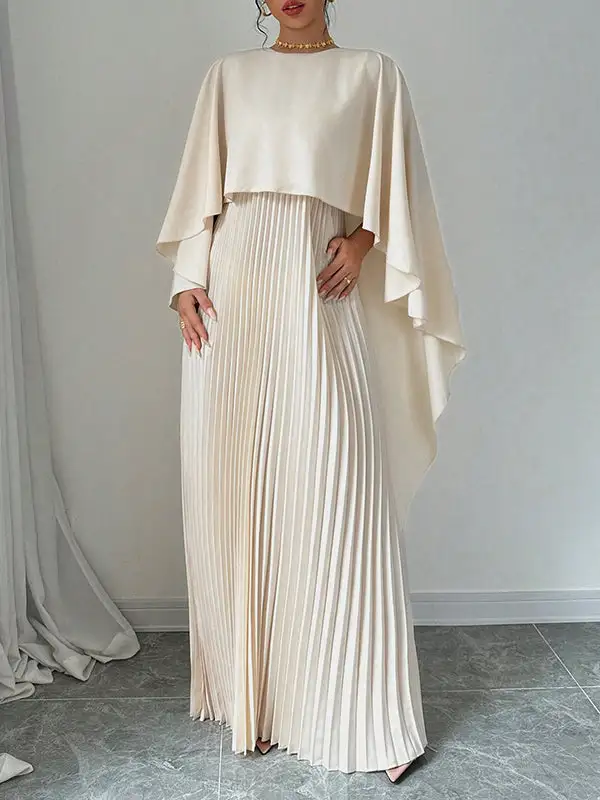 Versatile High Low Pleated Cape Maxi Dress
