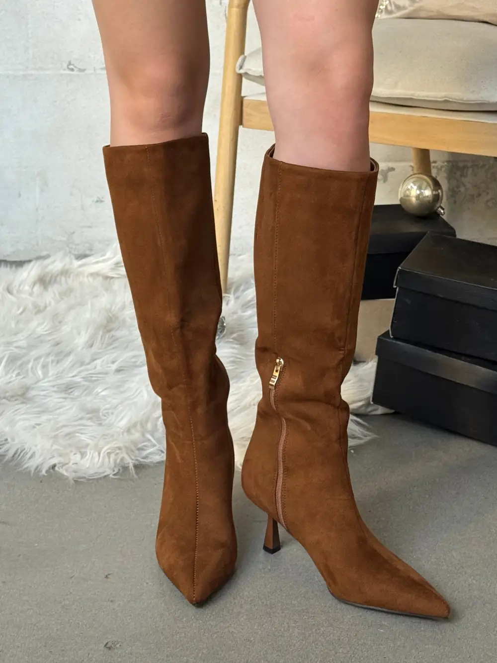 Faux-Suede Suede Pointed-Toe Ankle Boots