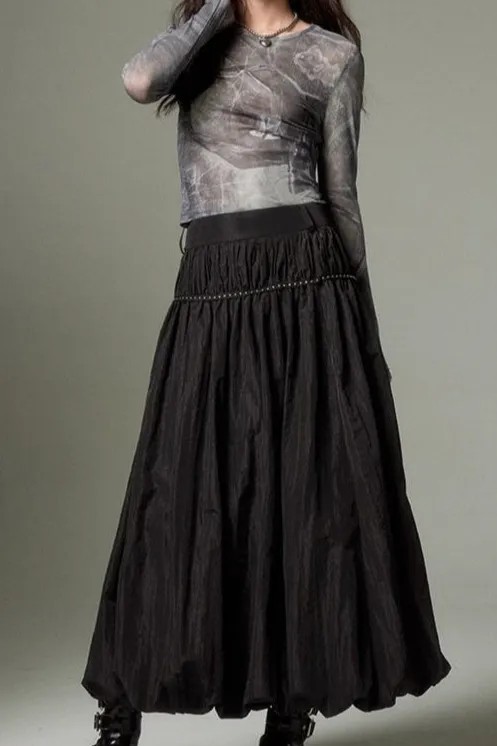 Ruffled Flowy Vintage Midi Skirt
