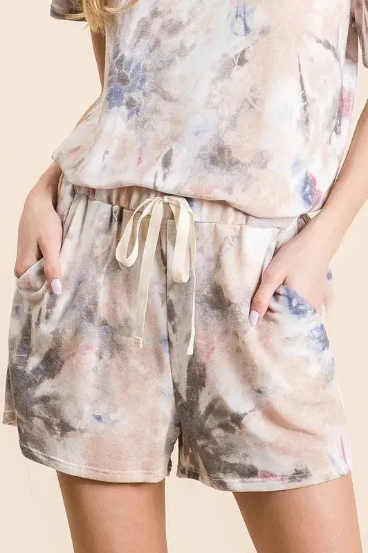 Tie Dye Terry Shorts with Drawstring