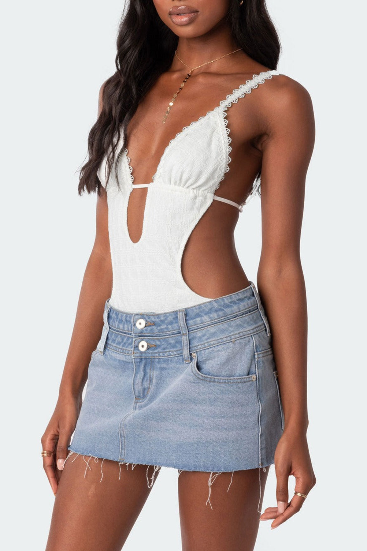 Textured Cut Out Bodysuit