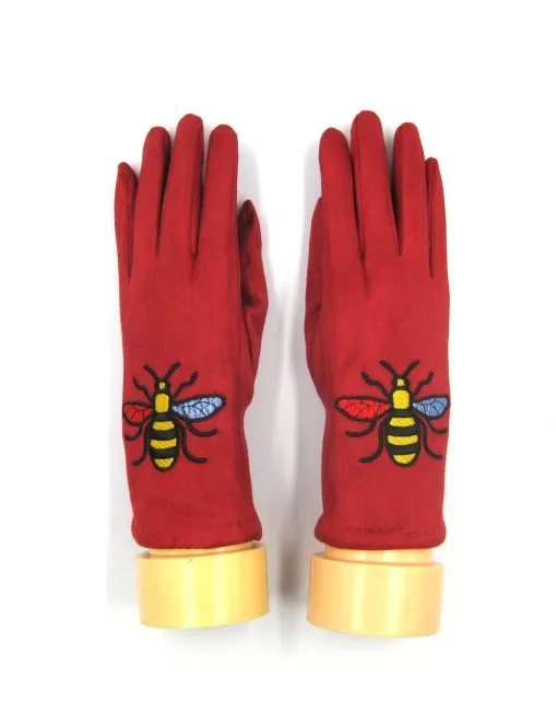 Bee Embroidered Winter Gloves