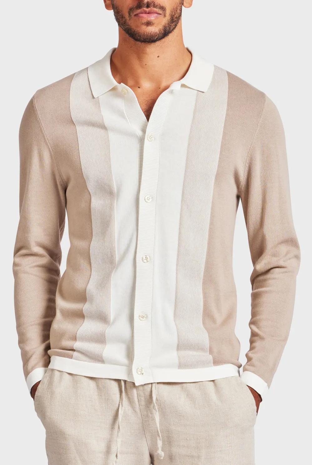 Jackson Stripe LS Knit Shirt-Oatmeal