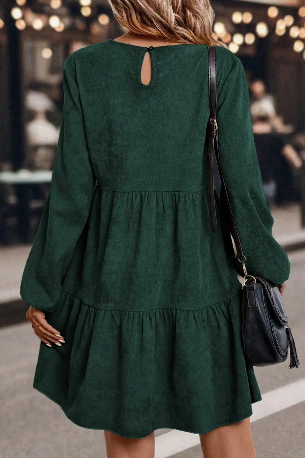 Wearable Cut Tiered Lantern Sleeve Mini Dress