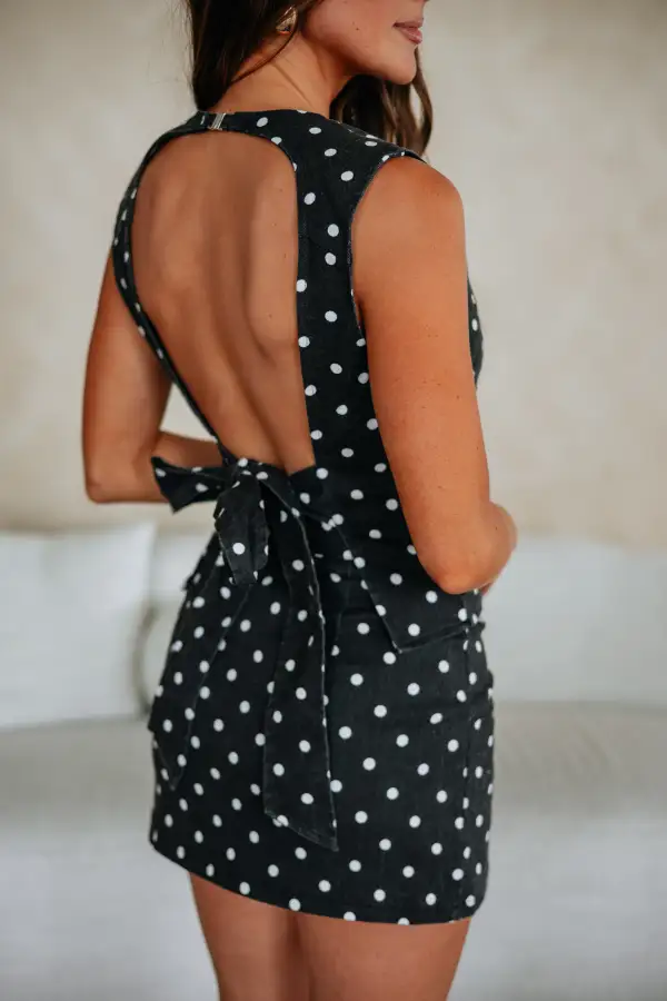 Polka Dot Denim Cotton Two-Piece Set