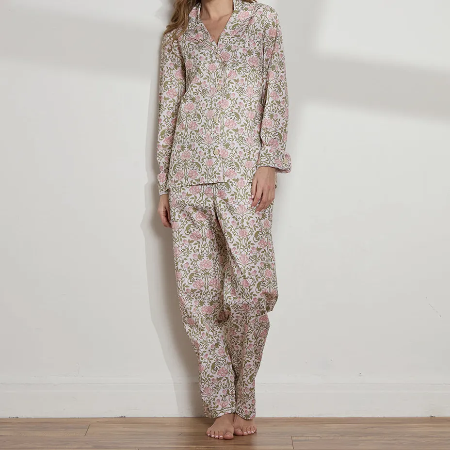 Printed Floral Cotton Long PJ Set