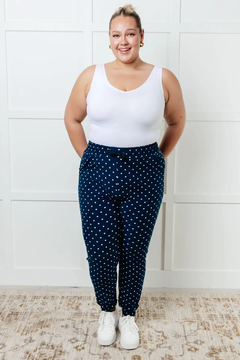 Knit Polka Dot Tapered Drawstring Jogger Pants