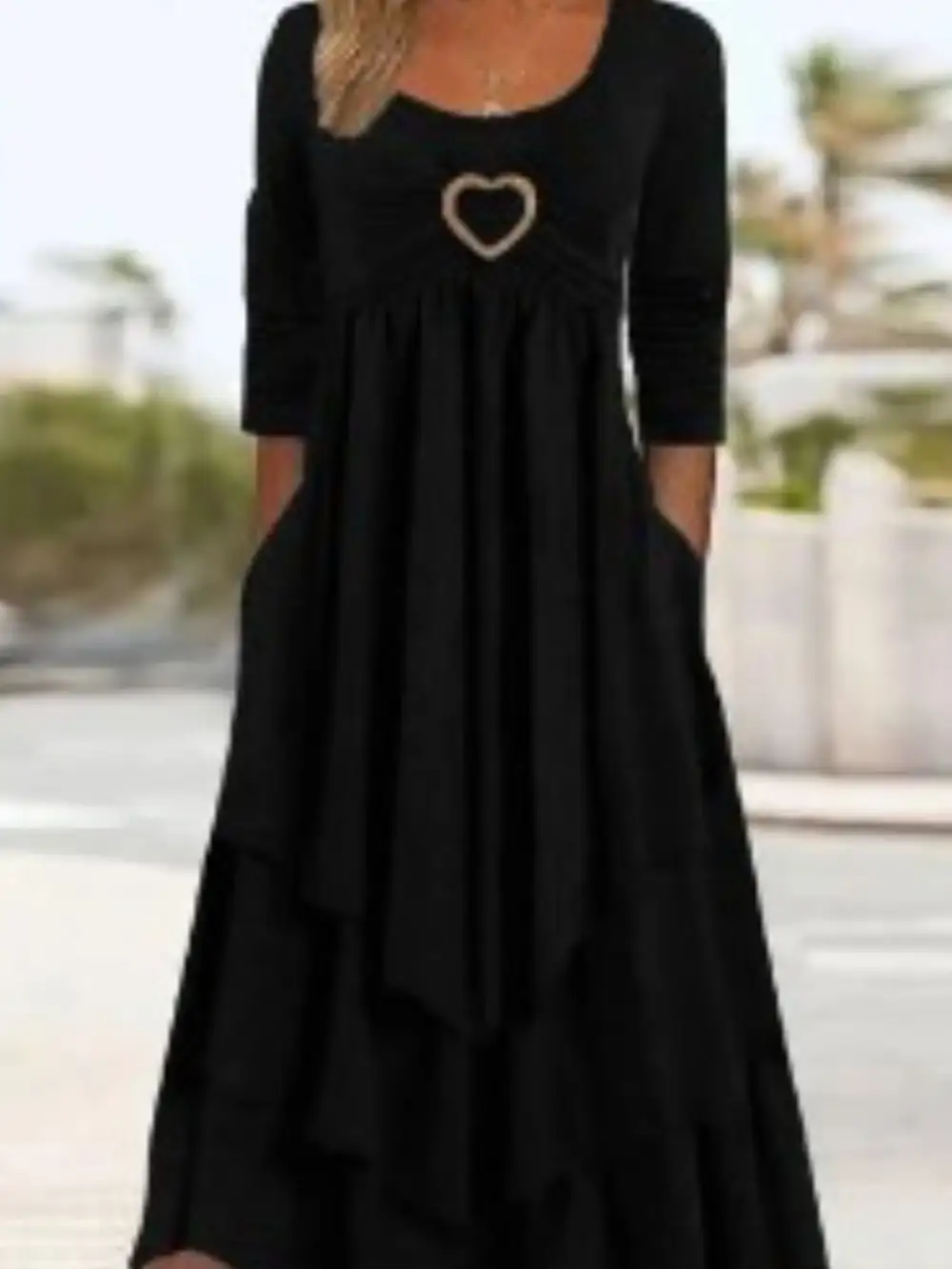 Full Size Heart-Decor Layered Midi Dress Plus Size