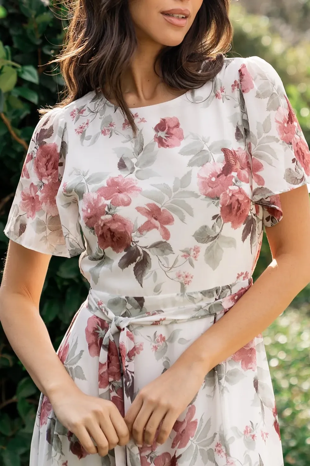 High-Waisted Versatile Slimming Round-Neck Floral Pattern Dress