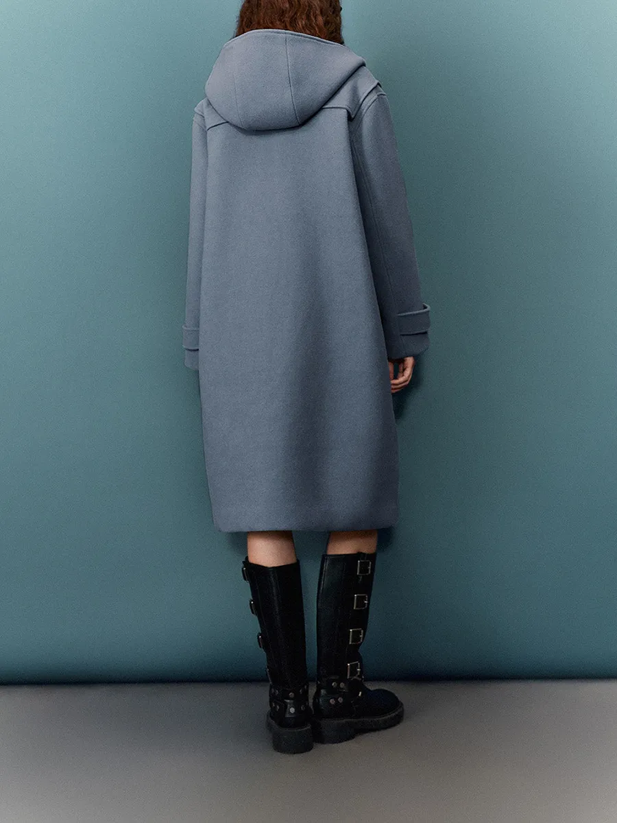 A Mid-Length Casual Blue Coat With Buttons For Women