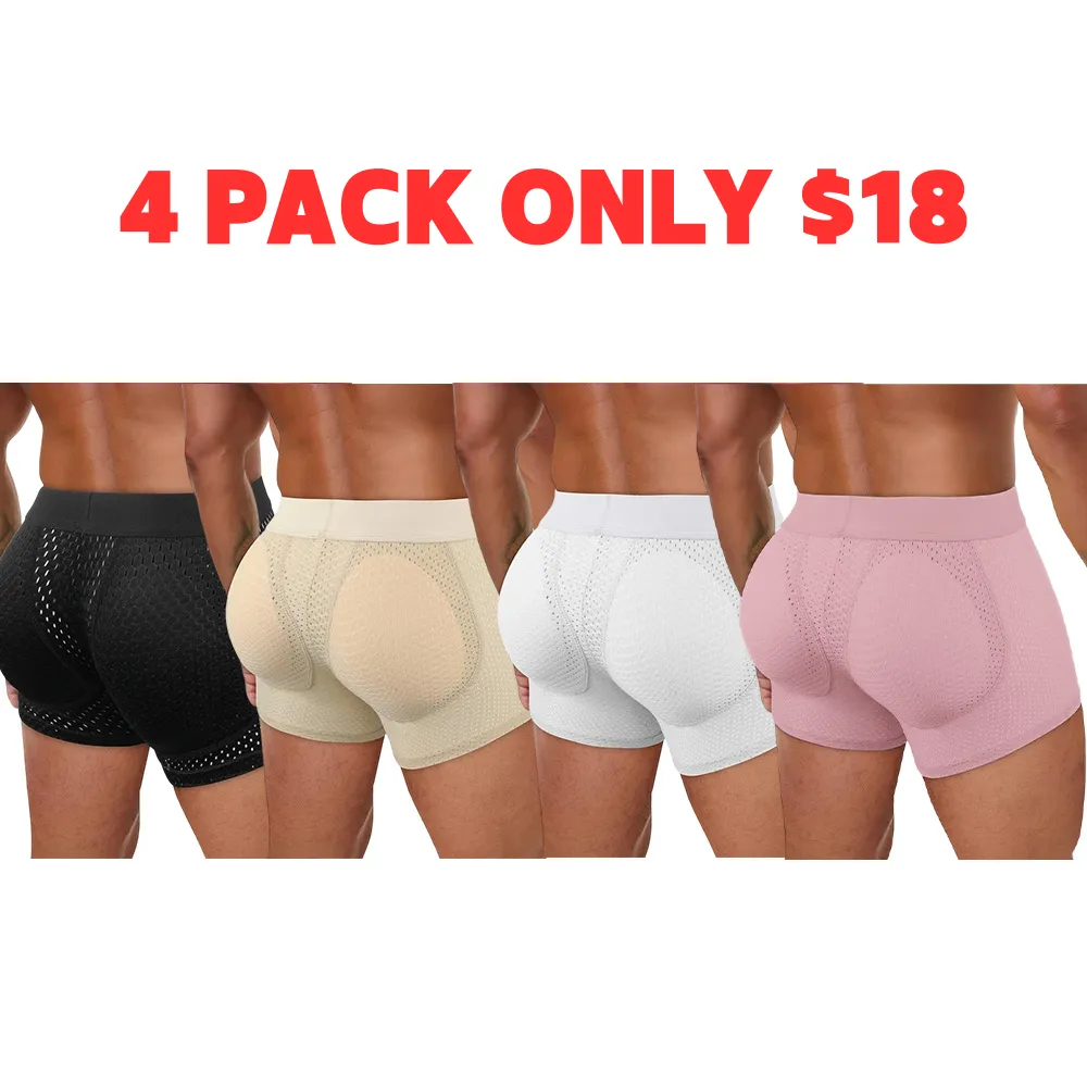 Men’s Padded Shaping Boxer Briefs – Lightweight, Breathable, Removable Lift Pads