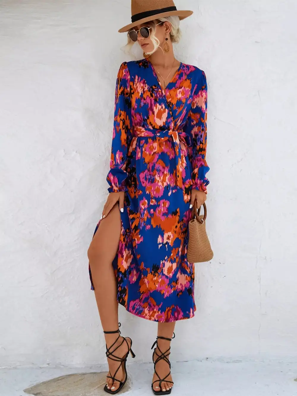 Lightweight Feel Printed Long Sleeve Midi Dress
