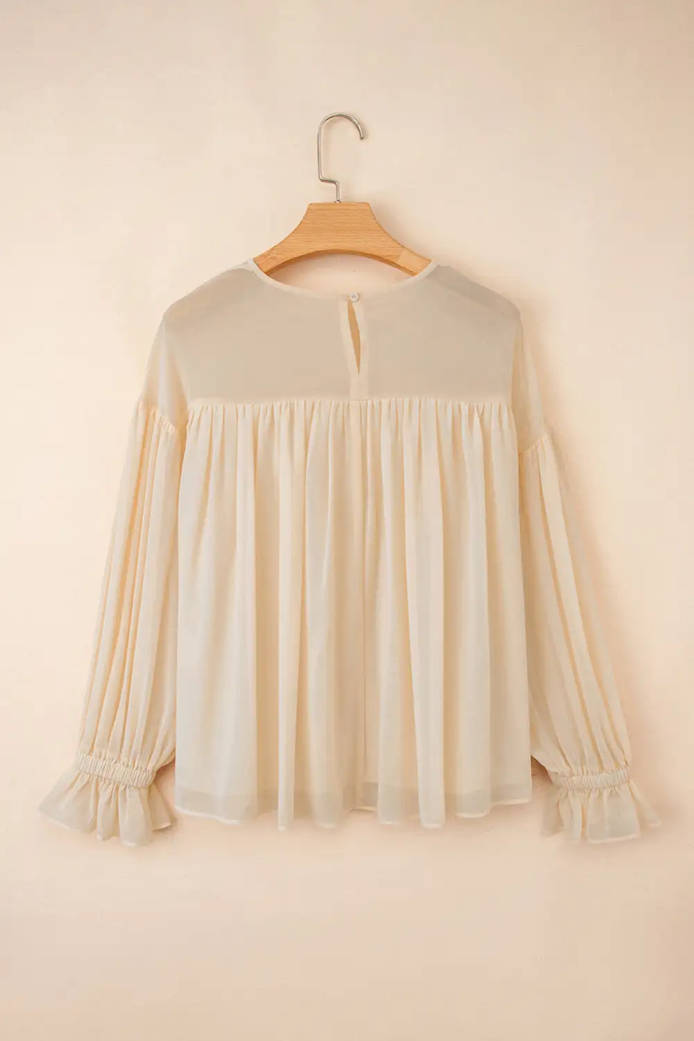 Chiffon Ruffle Trim Long Sleeve Blouse