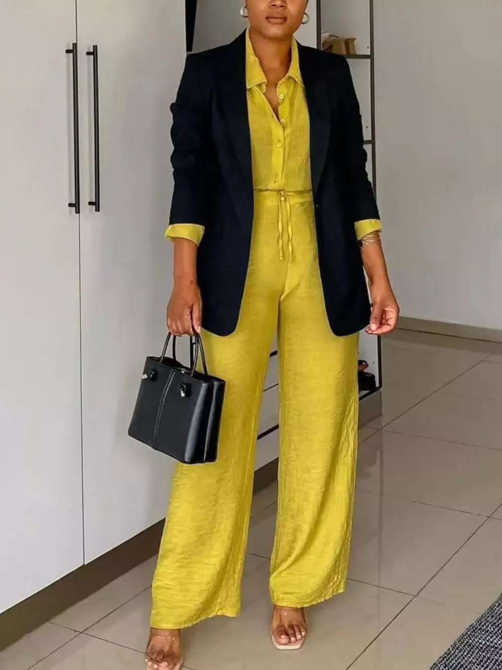 Tie-front Top and Wide Leg Pants Set