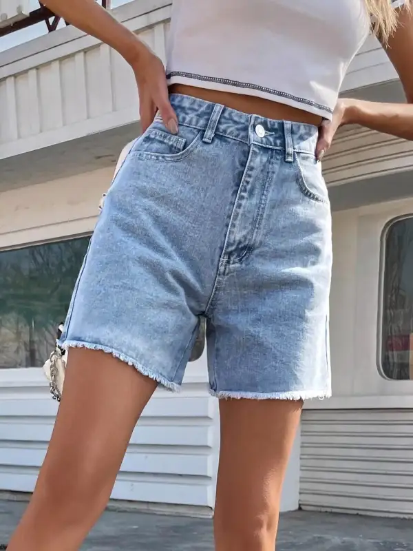 Easy Raw Hem Denim Shorts