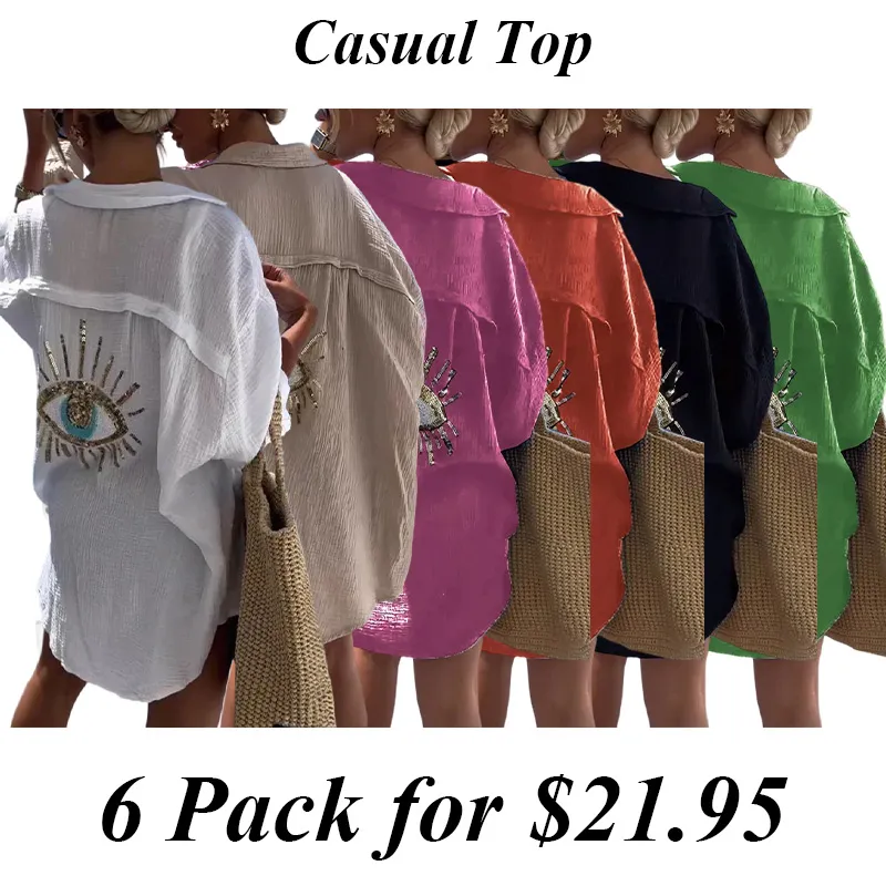 6PACK-Women'S Eye Cotton And Linen Shirt Jacket
